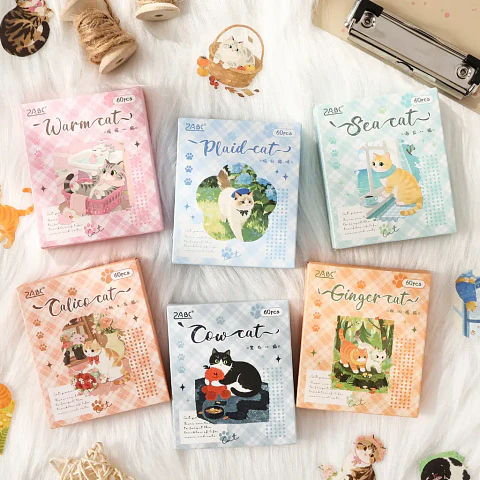 Set de Stickers Aventura de Gatitos Kawaii 60 piezas 