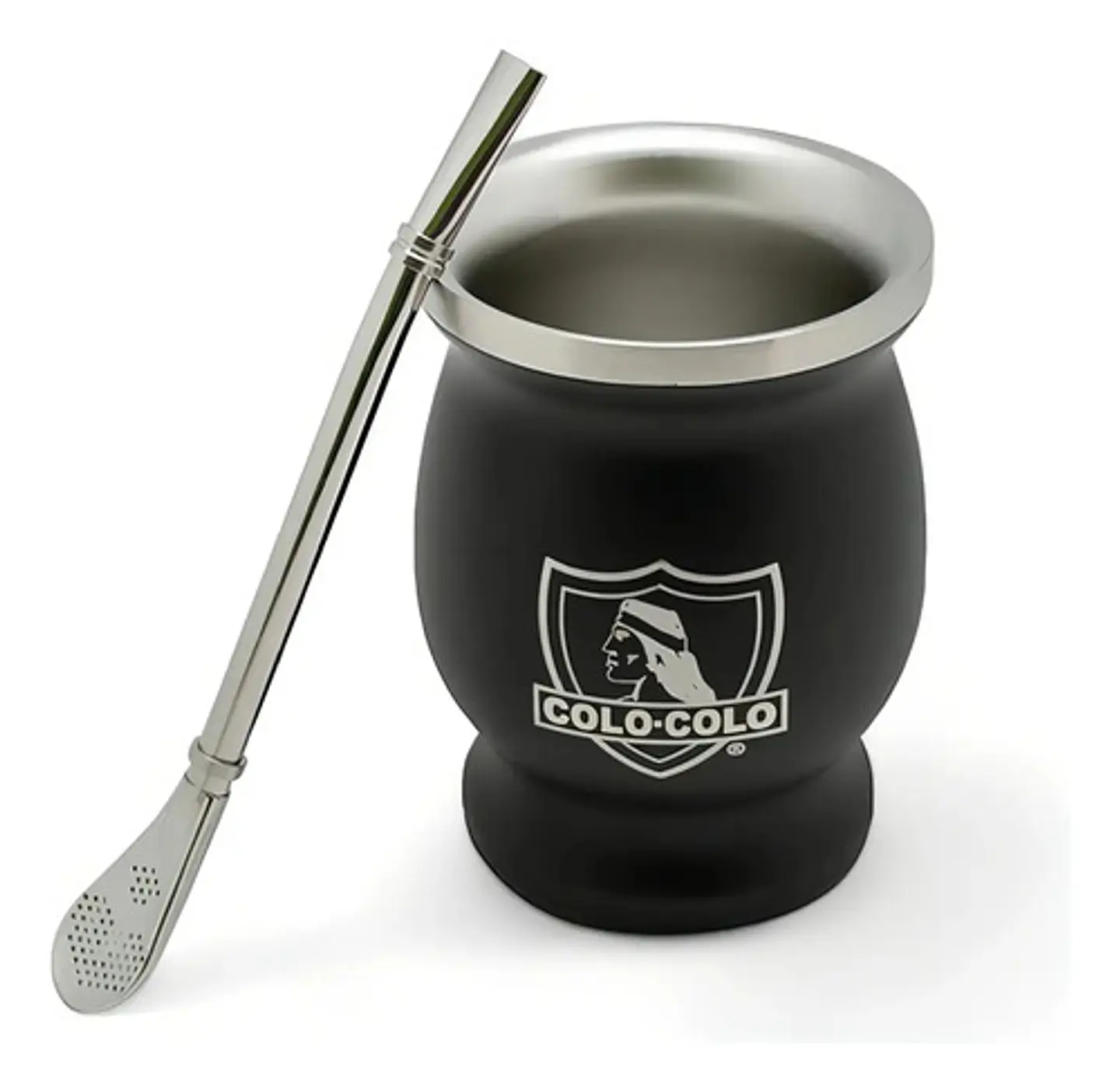 Mate Criollo De Acero Inoxidable Colo Colo Con Bombilla, Térmico Y Negro 2