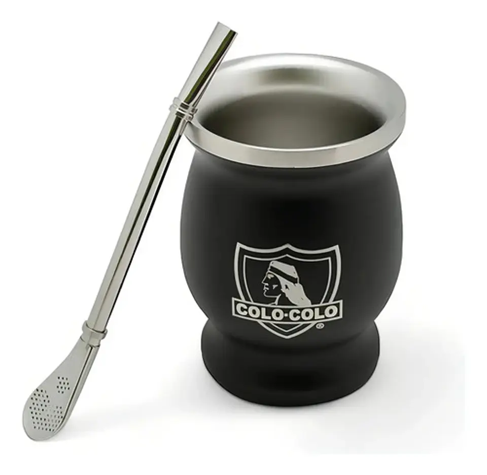 Mate Criollo De Acero Inoxidable Colo Colo Con Bombilla, Térmico Y Negro 2