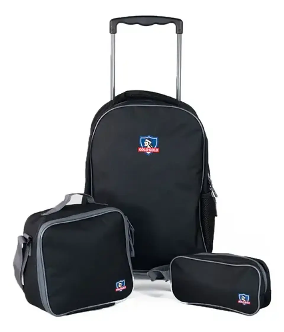 Pack Mochila + Lonchera + Estuche Escolar Negro Colo Colo 2