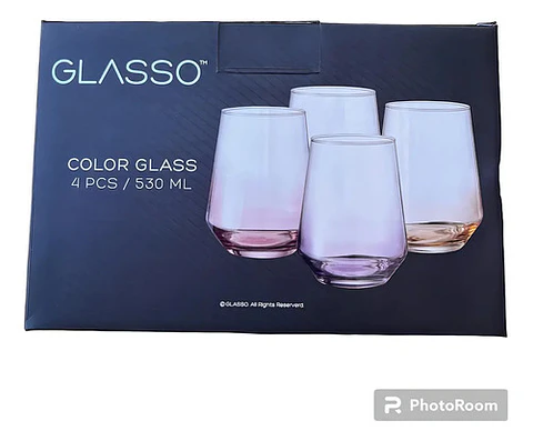 Set De 4 Vasos De Vidrio Glasso Fondo Color Para Agua Y Jugos Colores