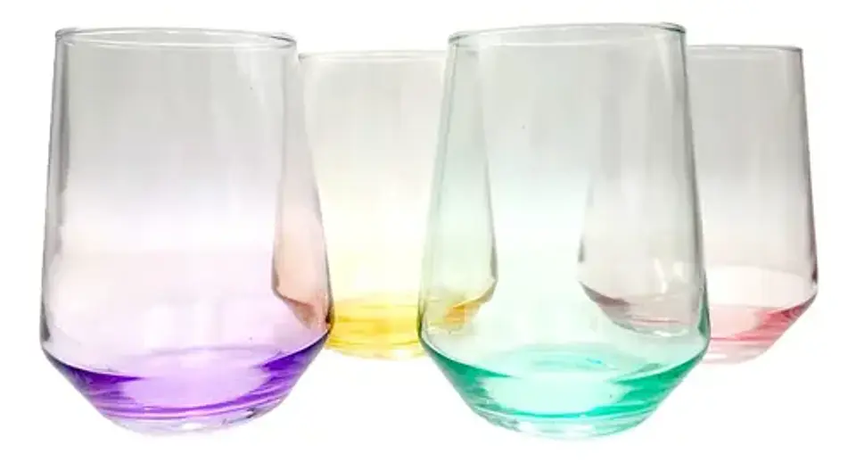 Set De 4 Vasos De Vidrio Glasso Fondo Color Para Agua Y Jugos Colores 2