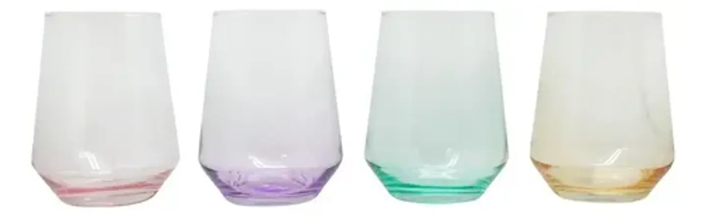 Set De 4 Vasos De Vidrio Glasso Fondo Color Para Agua Y Jugos Colores 4