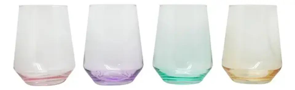 Set De 4 Vasos De Vidrio Glasso Fondo Color Para Agua Y Jugos Colores 4