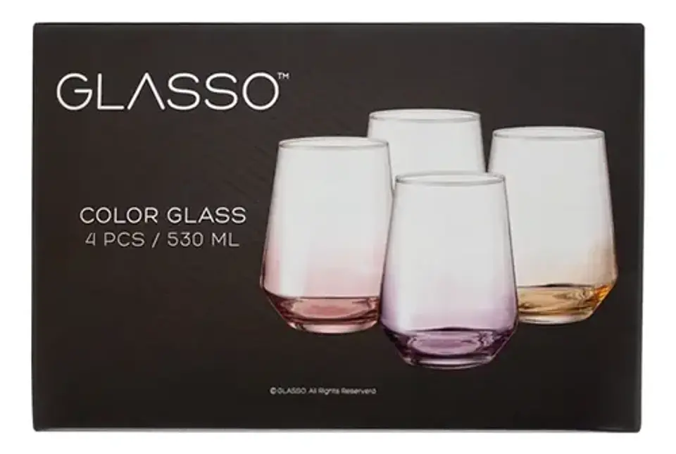Set De 4 Vasos De Vidrio Glasso Fondo Color Para Agua Y Jugos Colores 5