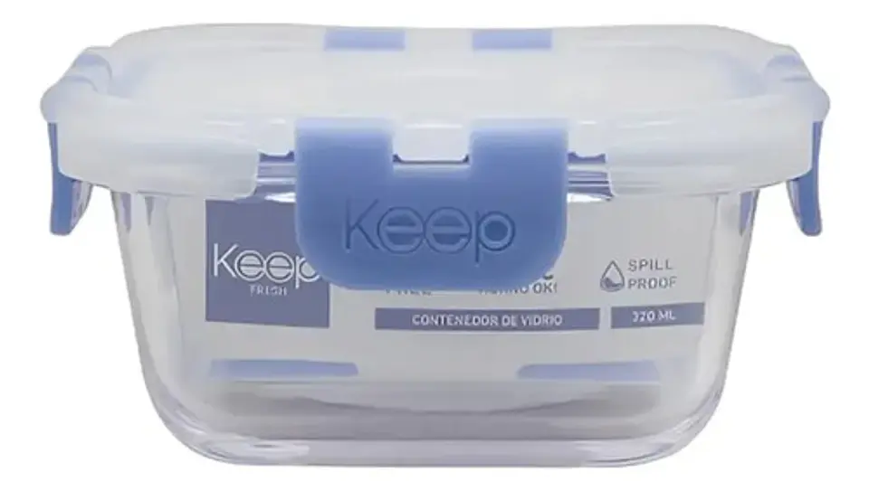 Hermetico Cuadrado Vidrio Libre Bpa Colores Keep 320ml 14