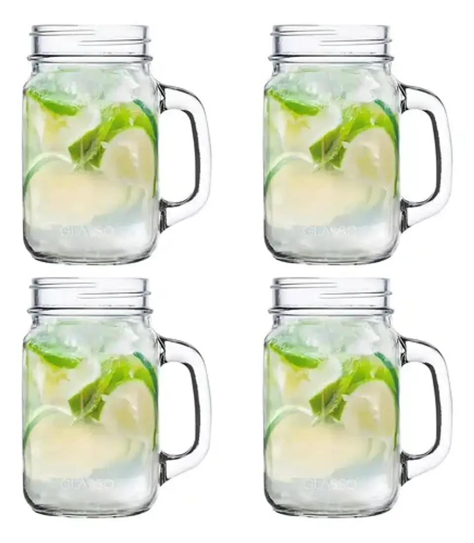 Set 4 Vasos Jarras Mason Jar Glasso 450ml Mojito Aperitivos 1