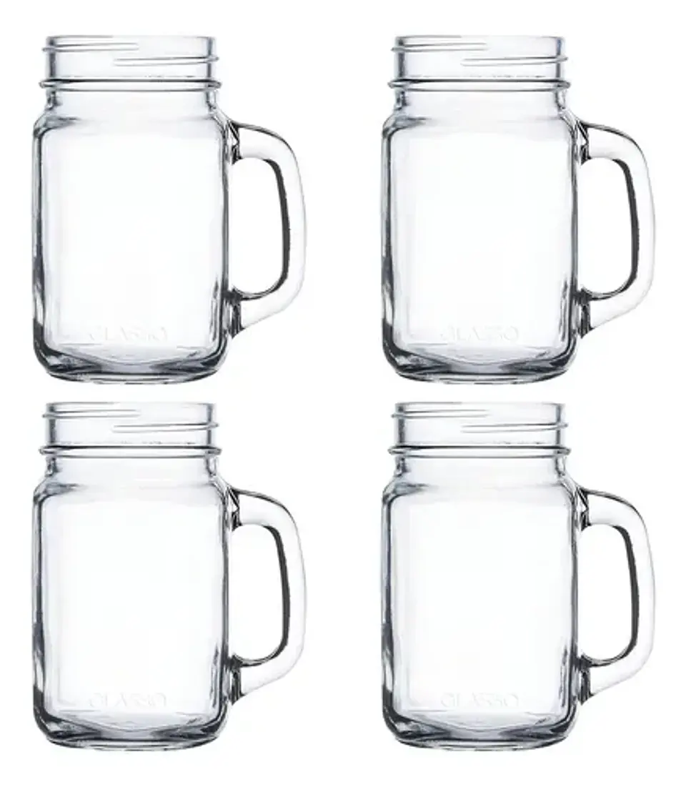 Set 4 Vasos Jarras Mason Jar Glasso 450ml Mojito Aperitivos 3