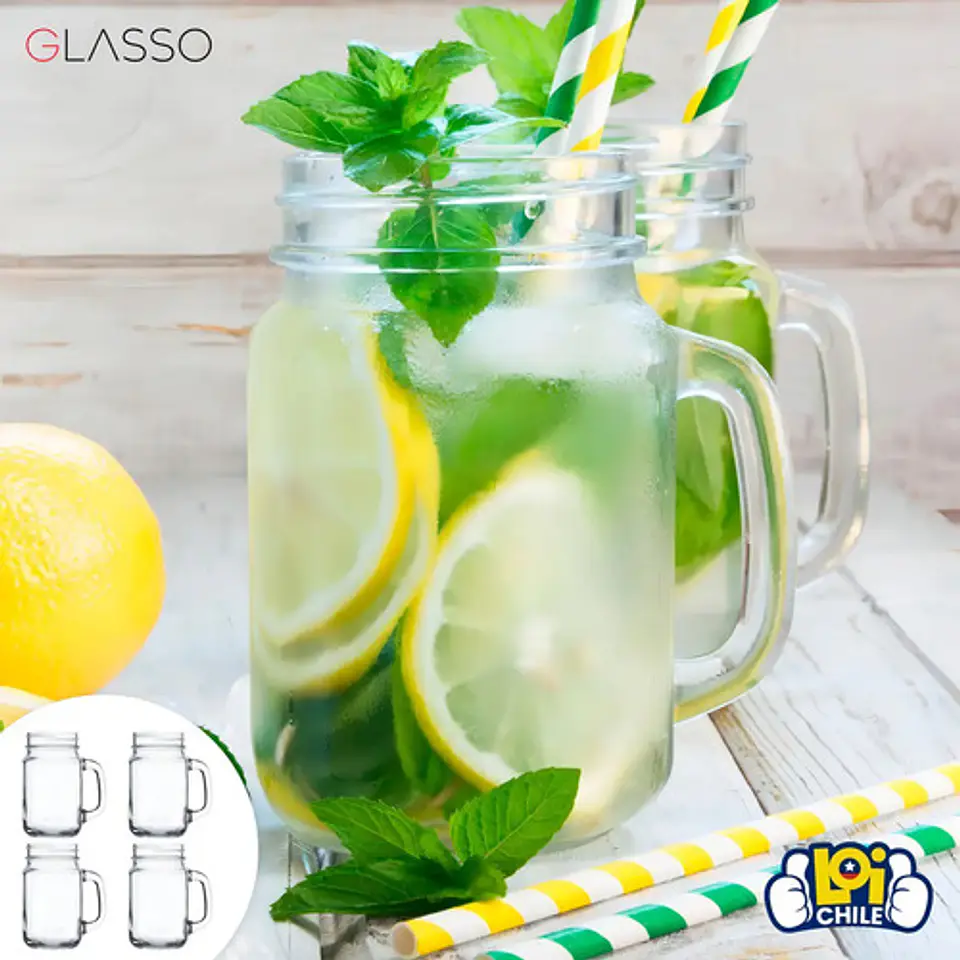 Set 4 Vasos Jarras Mason Jar Glasso 450ml Mojito Aperitivos 6
