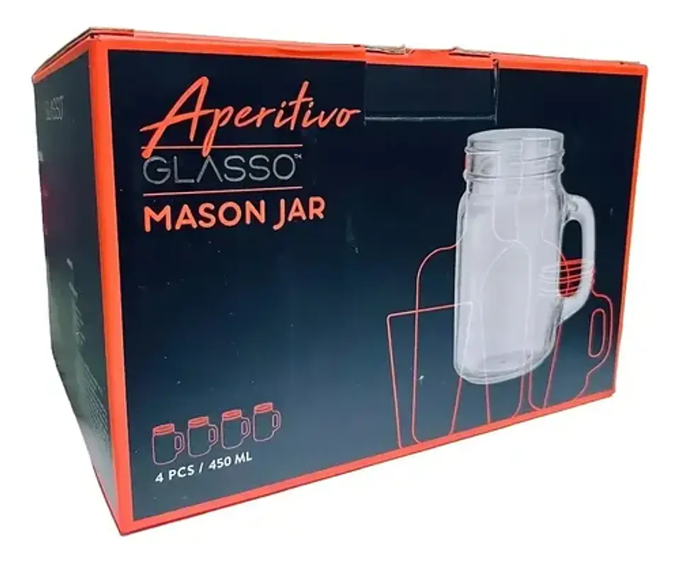 Set 4 Vasos Jarras Mason Jar Glasso 450ml Mojito Aperitivos 7