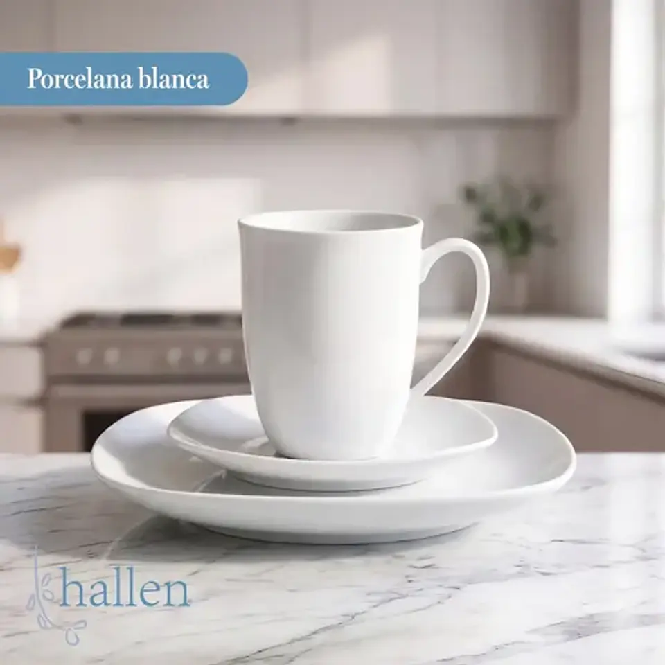 Juego Set De Vajilla 30pzas Porcelana Blanca Hallen Blanco  2