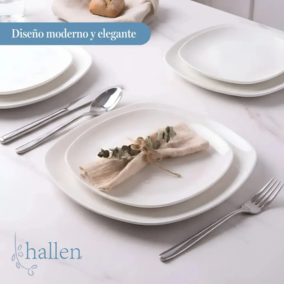 Juego Set De Vajilla 30pzas Porcelana Blanca Hallen Blanco  3