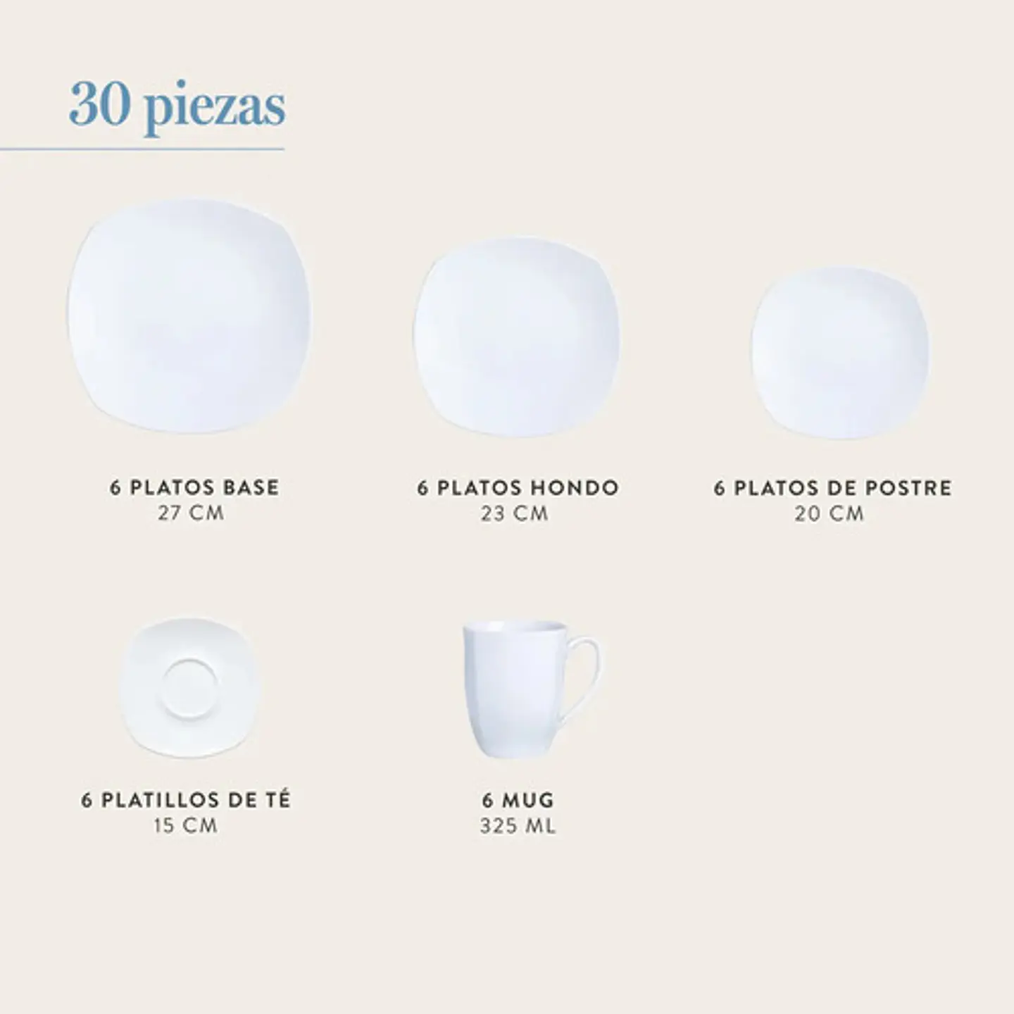 Juego Set De Vajilla 30pzas Porcelana Blanca Hallen Blanco  4