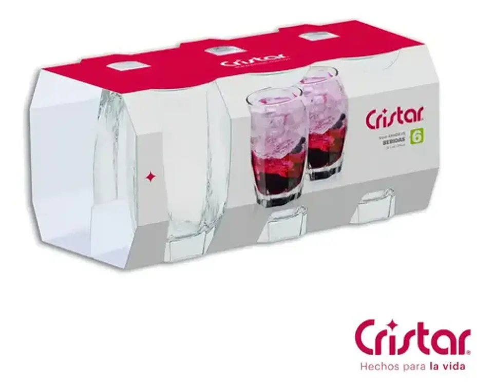 Vaso de Vidrio Alto para Bebidas Cristar Amadeus  Pack de 6 x 372 ml 6