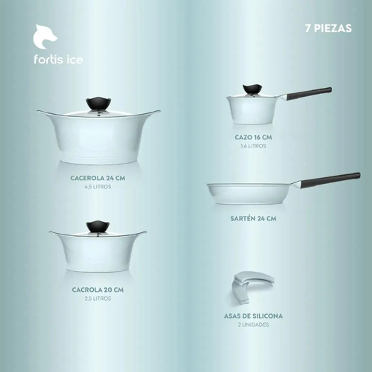 Batería Cocina Aluminio Fundido 7 Piezas Fortis Ice Agua 5