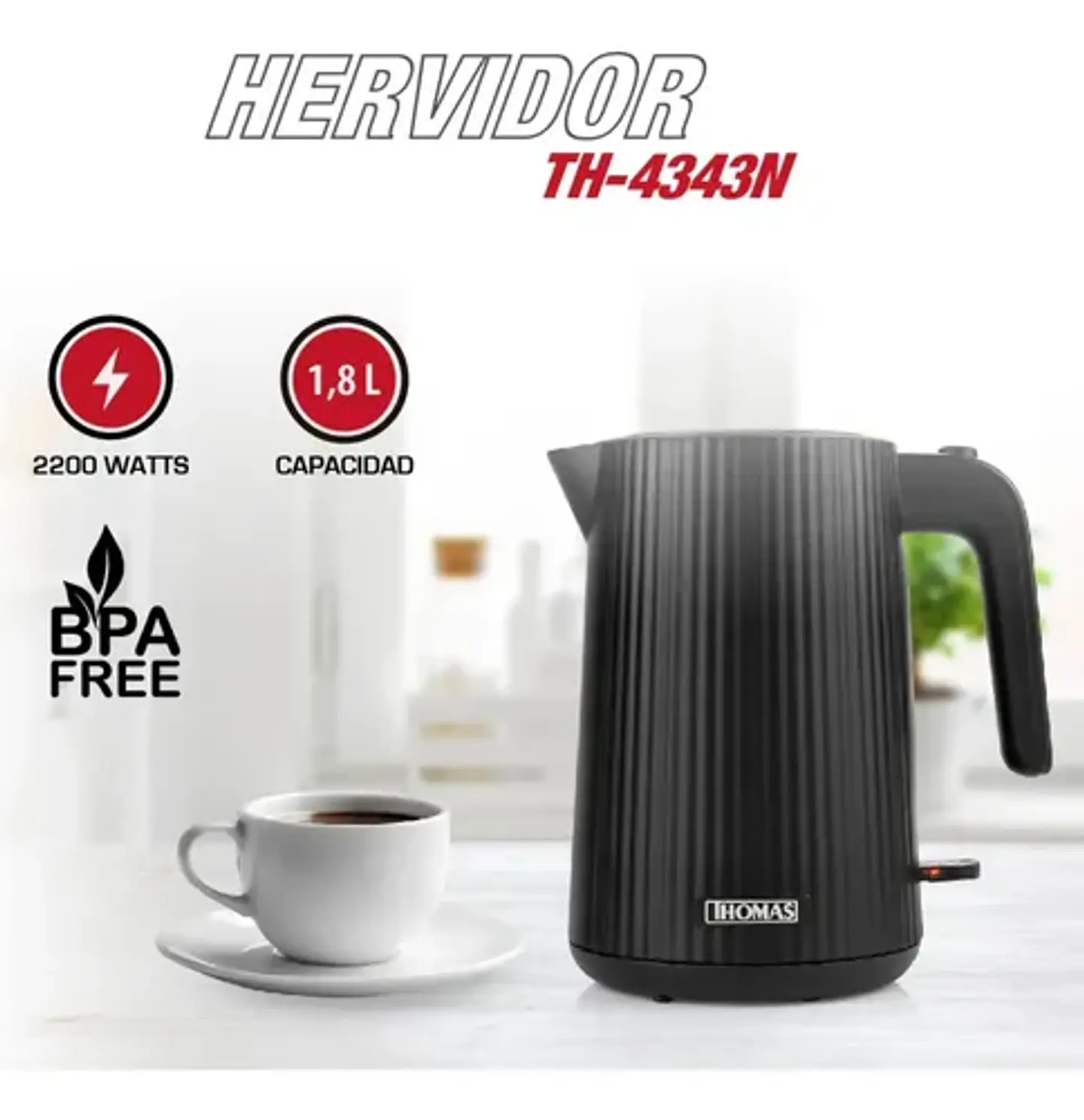 Hervidor Thomas Th-4343n 1.8l 2200w Rápido Y Económico 2