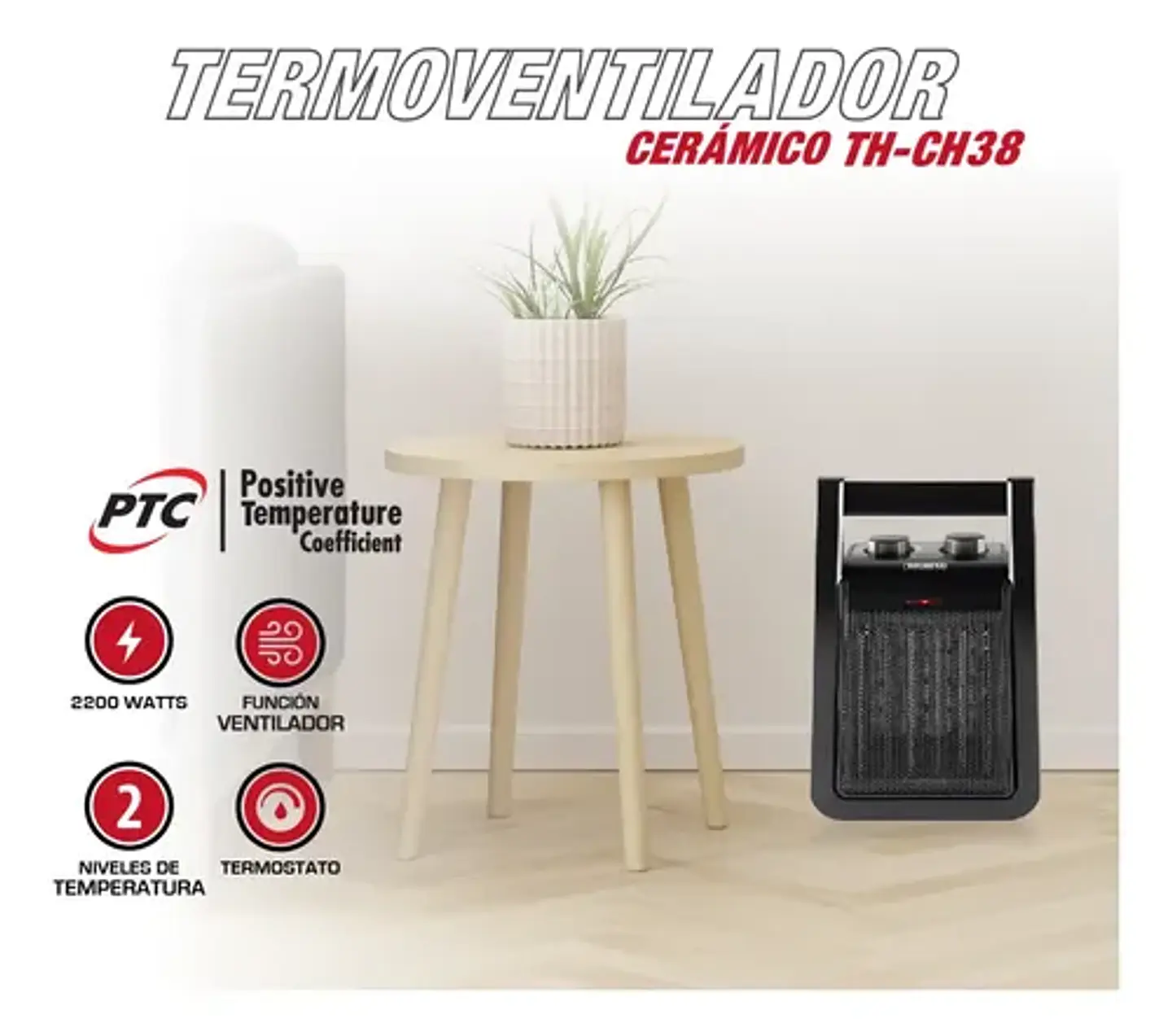 Termoventilador Ceramico Thomas Th-ch38 Color Negro 2