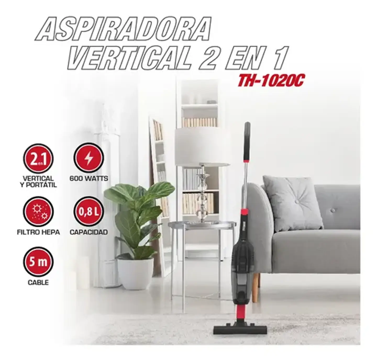 Aspiradora Vertical Thomas 2 En 1, Filtro Hepa Th-1020c Negro 2