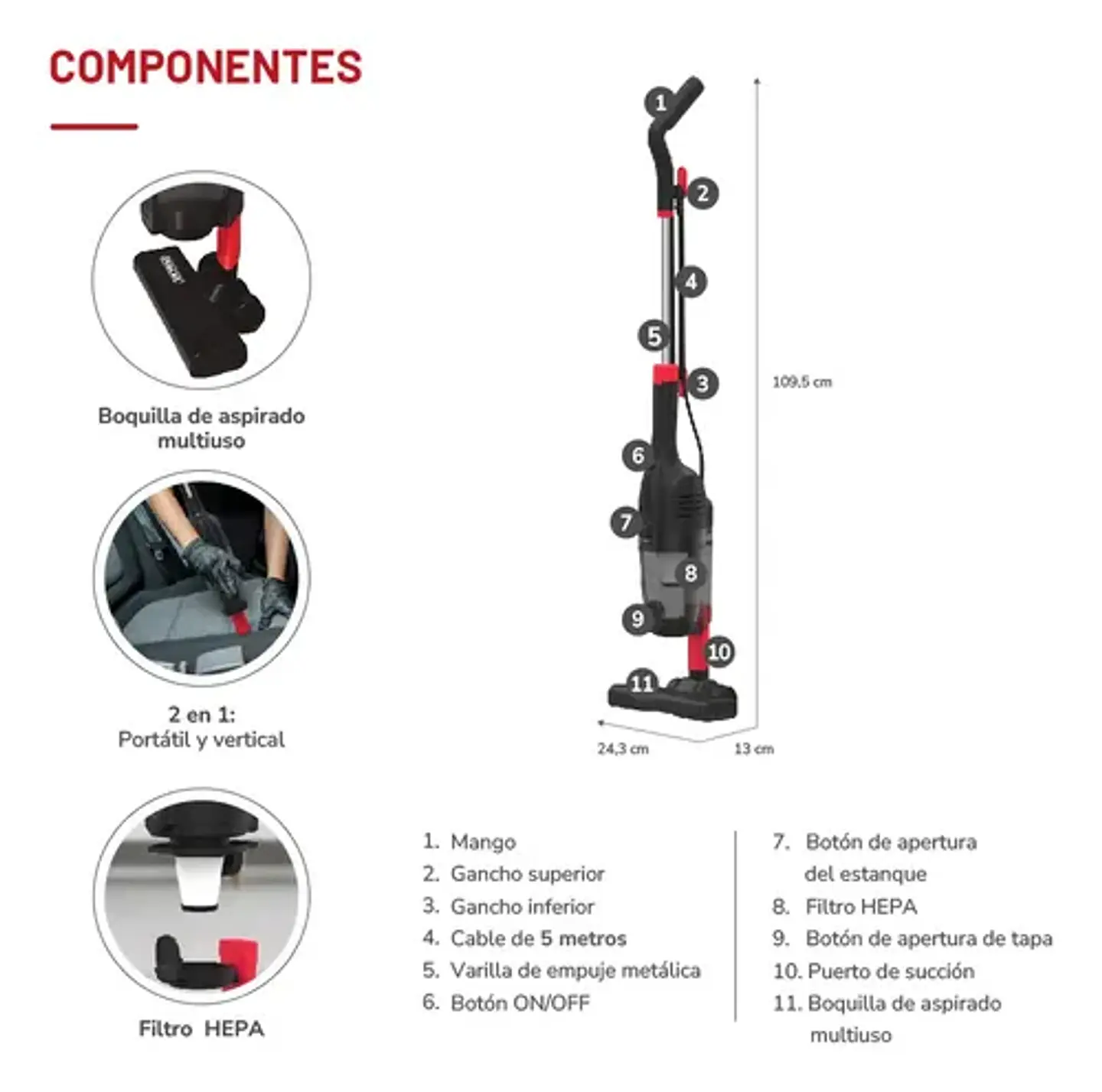Aspiradora Vertical Thomas 2 En 1, Filtro Hepa Th-1020c Negro 5