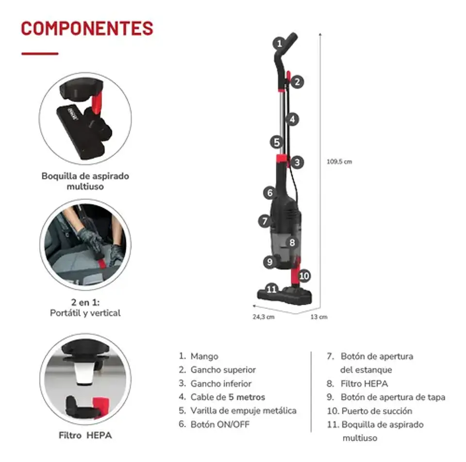 Aspiradora Vertical Thomas 2 En 1, Filtro Hepa Th-1020c Negro 5