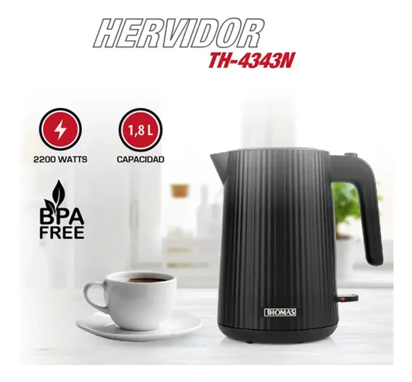 Hervidor Thomas Th-4343n 1.8l 2200w Rápido Y Económico 2
