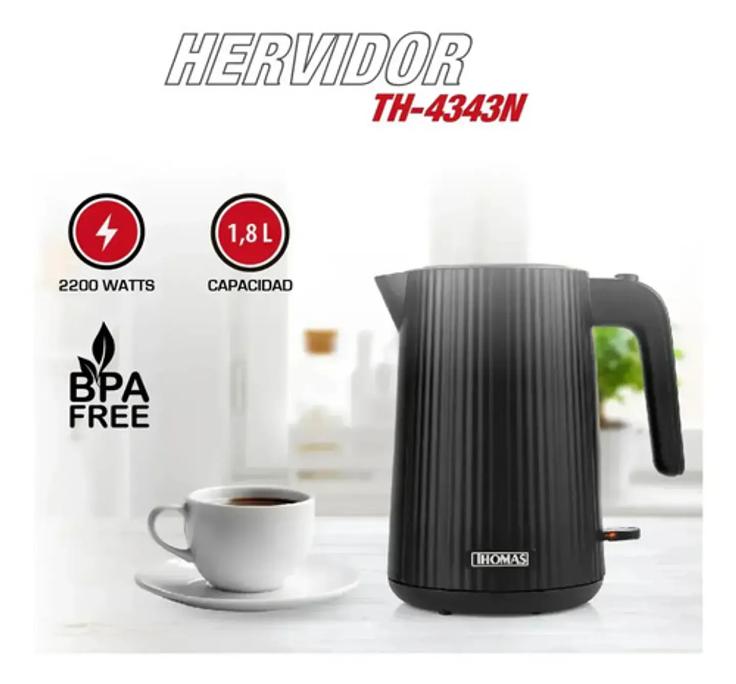 Hervidor Thomas Th-4343n 1.8l 2200w Rápido Y Económico 7