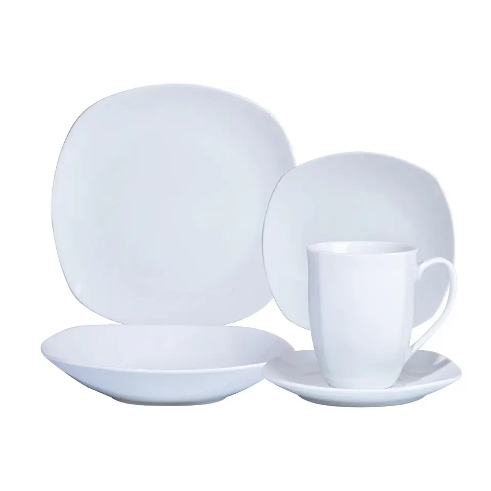 Juego Set De Vajilla 30pzas Porcelana Blanca Hallen Blanco  1