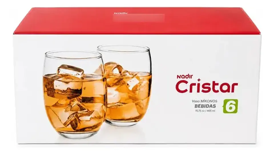Display 6 Vasos De Vidrio Mikono 465ml Caja Completa 1