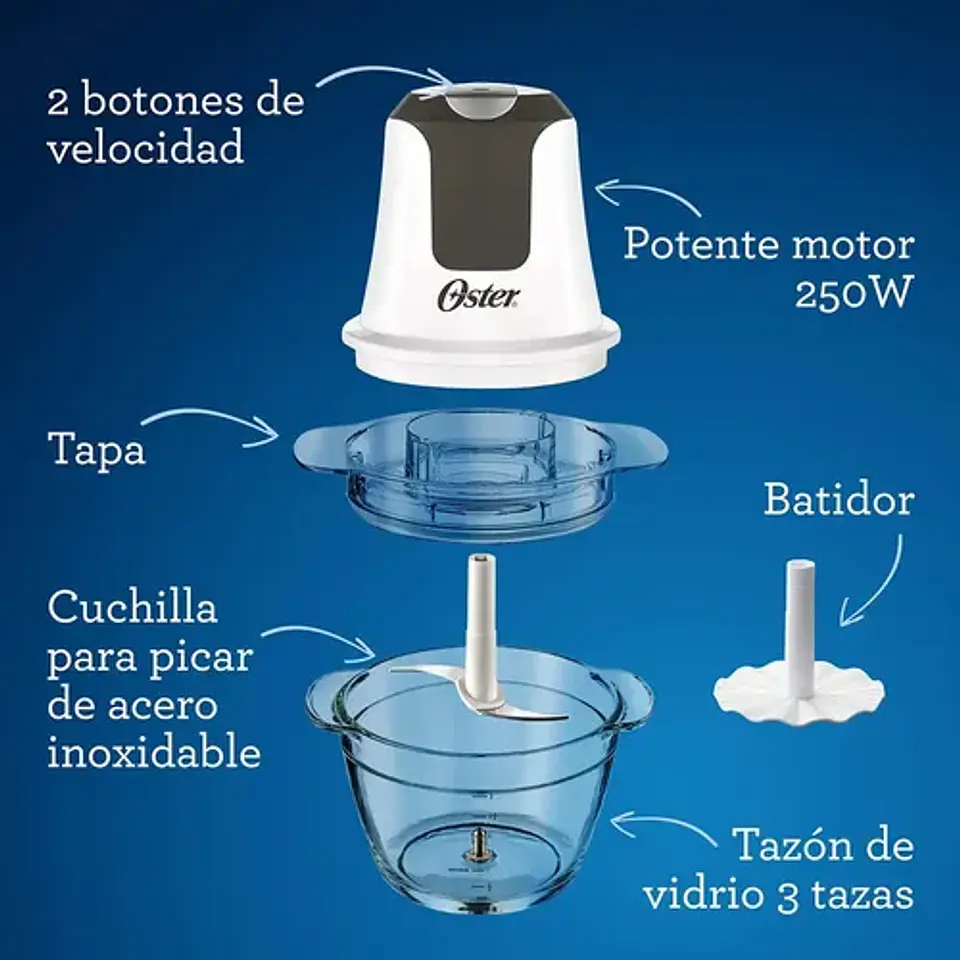 Mini Picadora Oster, 3 Tazas, Con Tazón De Vidrio Fpstfp3340 Blanco 8