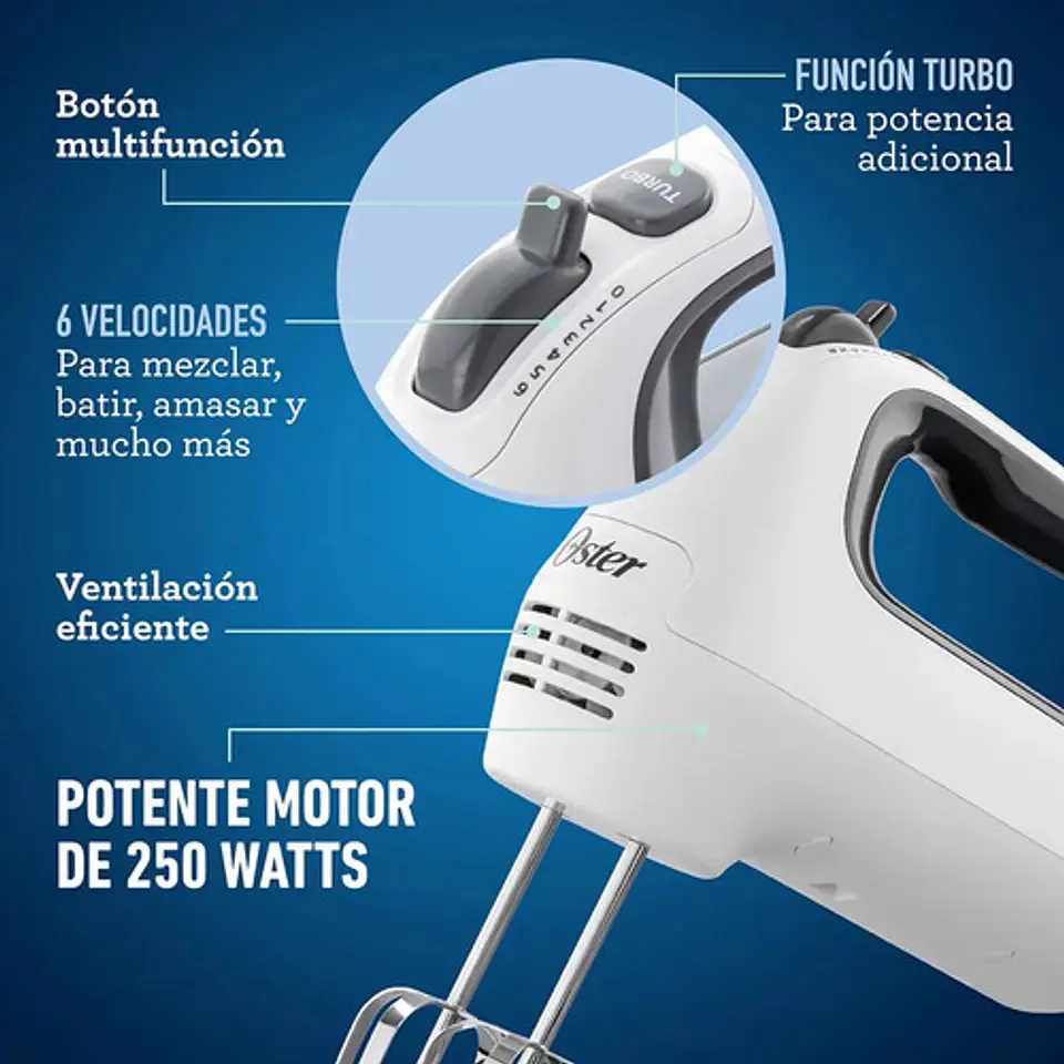 Batidora De Mano Oster, 6 Velocidades, Turbo, Fpsthm3532 3