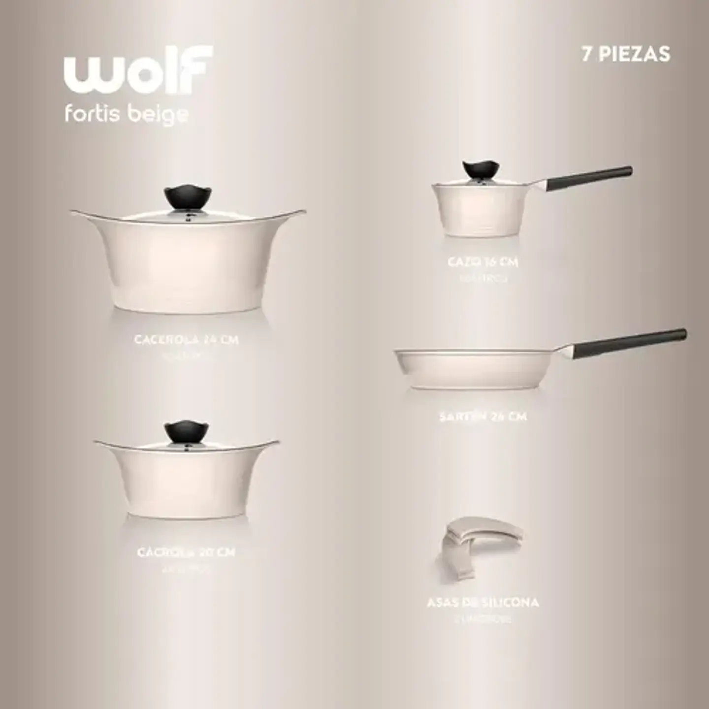 Batería Cocina Aluminio Fundido 7 Piezas Fortis Beige Wolf C 2