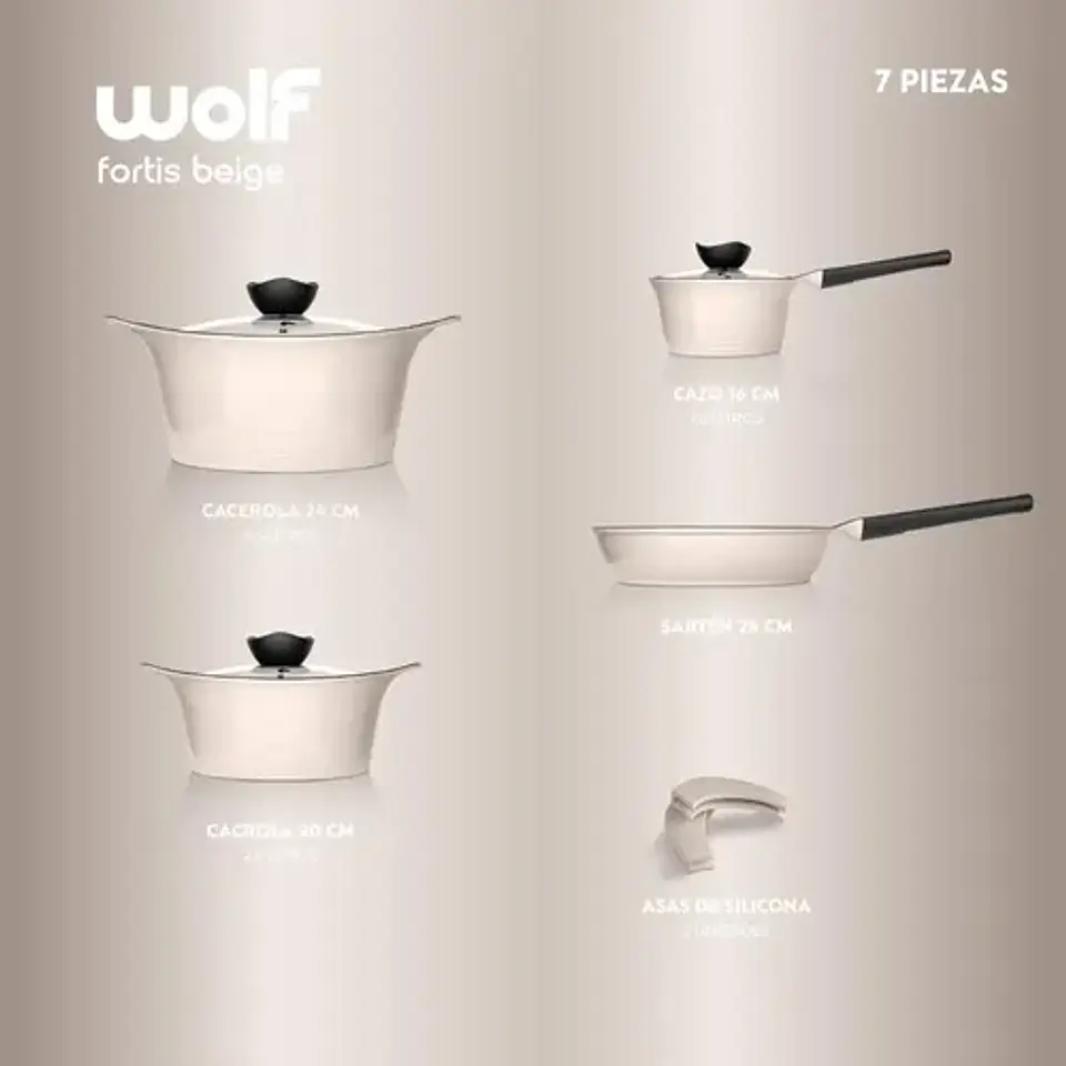 Batería Cocina Aluminio Fundido 7 Piezas Fortis Beige Wolf C 2