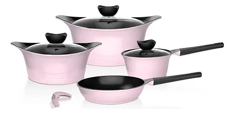 Batería Cocina Aluminio Fundido 7 Piezas Fortis Rosado Wolf