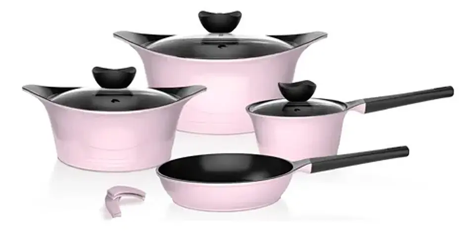 Batería Cocina Aluminio Fundido 7 Piezas Fortis Rosado Wolf 1