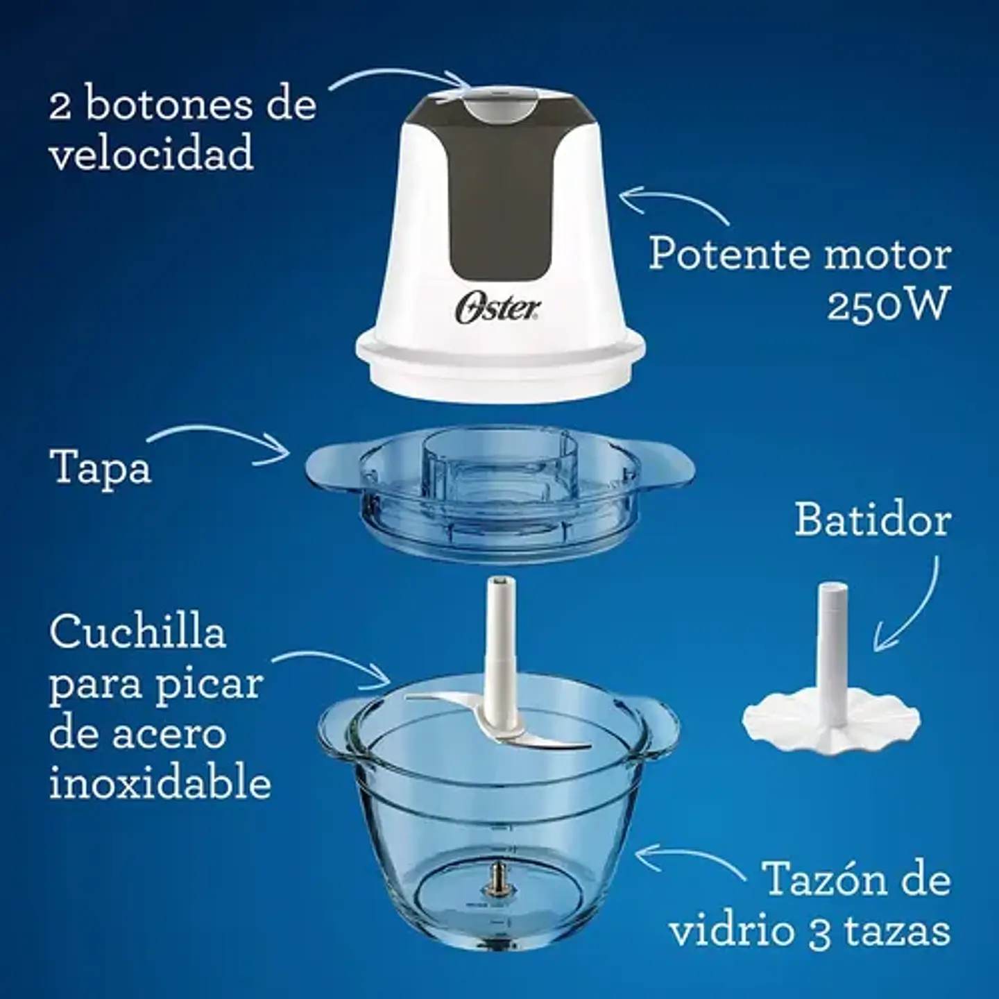 Mini Picadora Oster, 3 Tazas, Con Tazón De Vidrio Fpstfp3340 8