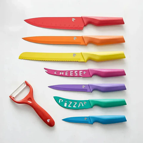 Set 8 Cuchillos Cocineros Acero Inox De Colores Moon