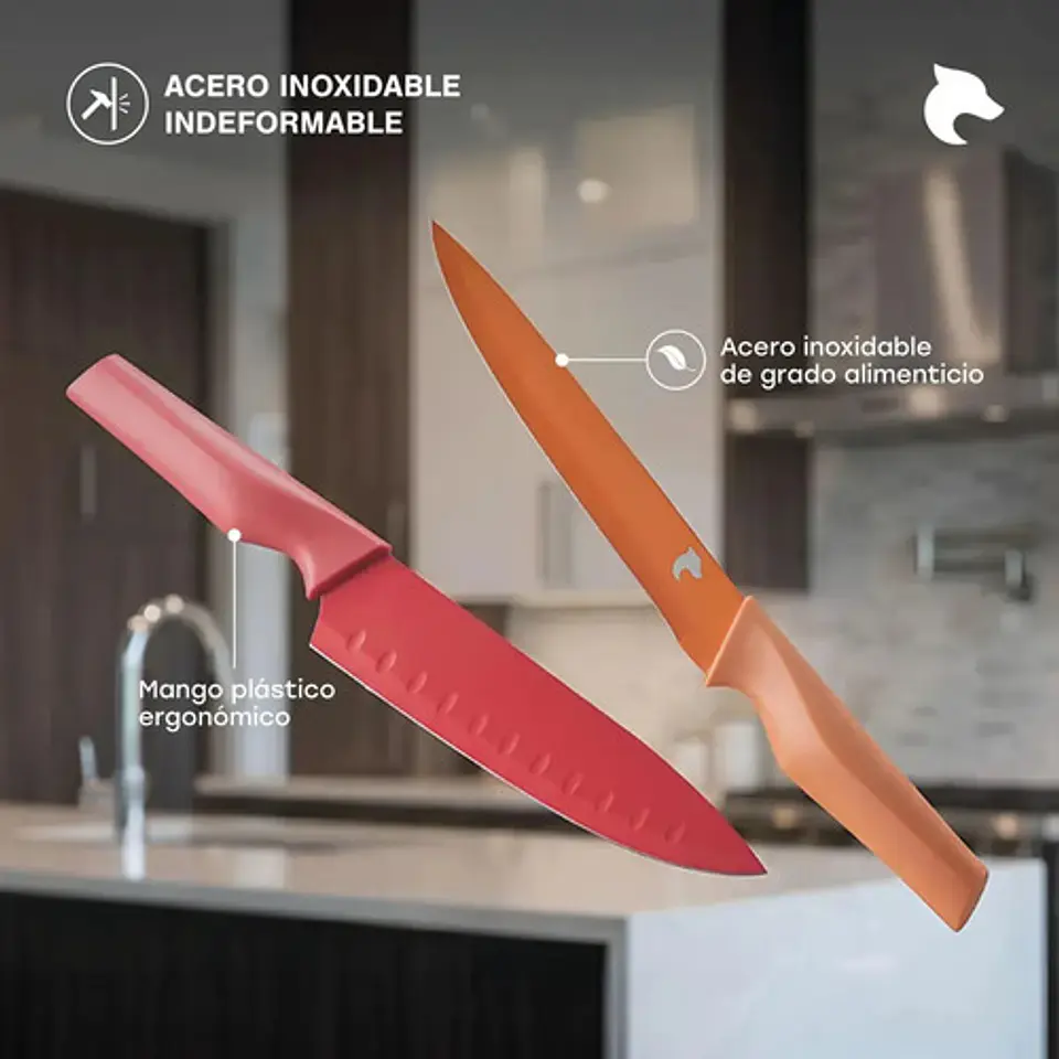 Set 8 Cuchillos Cocineros Acero Inox De Colores Moon 5