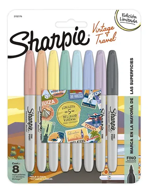 Marcadores Sharpie Permanente Punta Fina Vintage X8 Colores