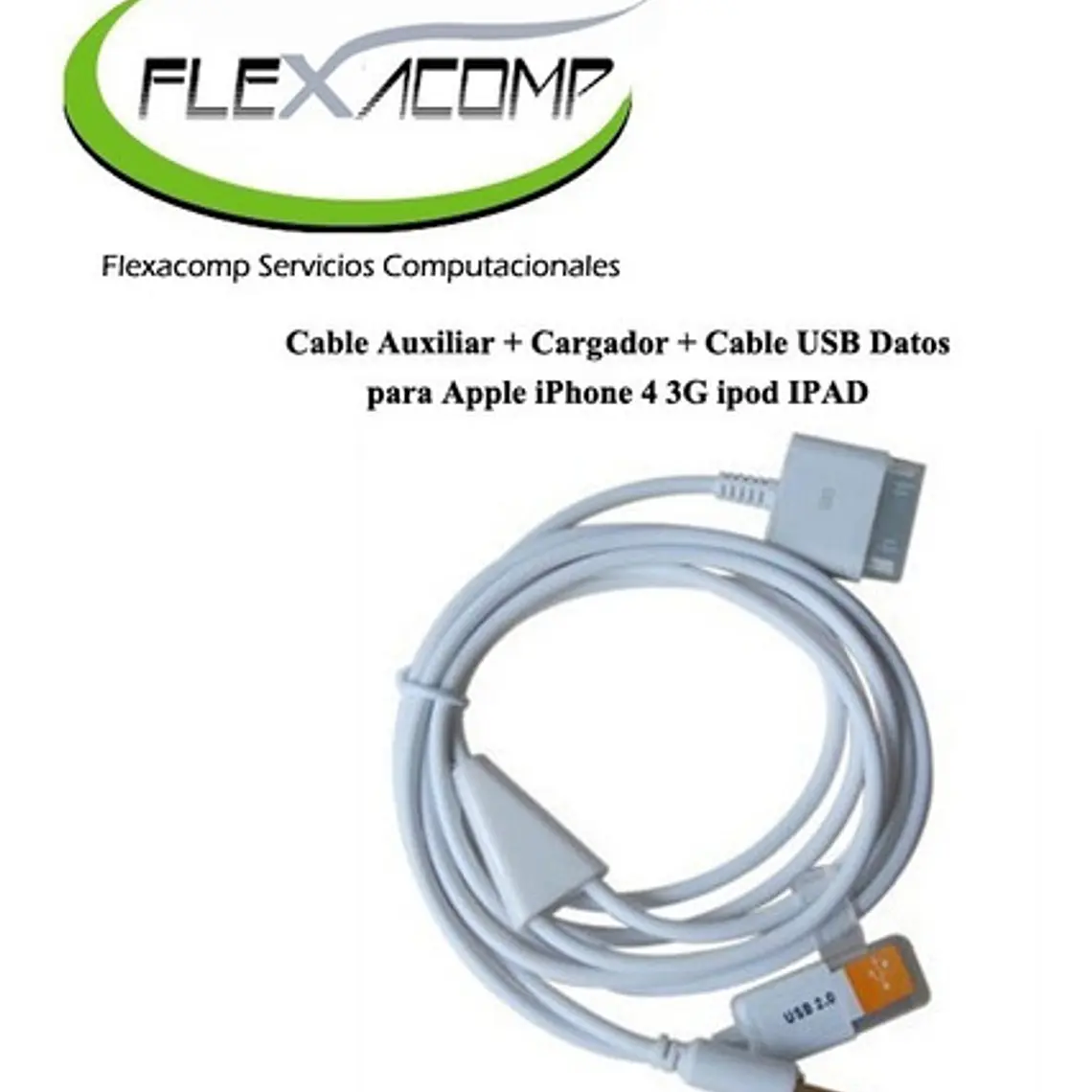 Cable Auxiliar + Cargador + Cable Usb Datos  iPod iPhone Ipa 1