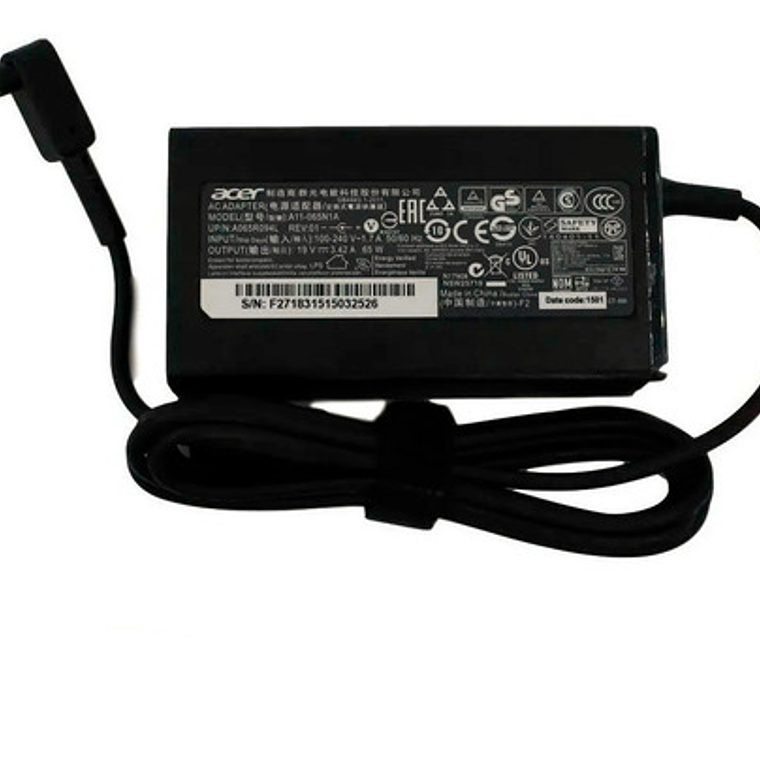 Cargador Acer Original 19v 3.42a 3.0x1.1mm 65w Punta Fina  1