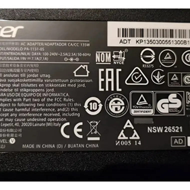 Cargador Para Cargador Acer 19v 7.1a 5.5x1.7mm 135w 1
