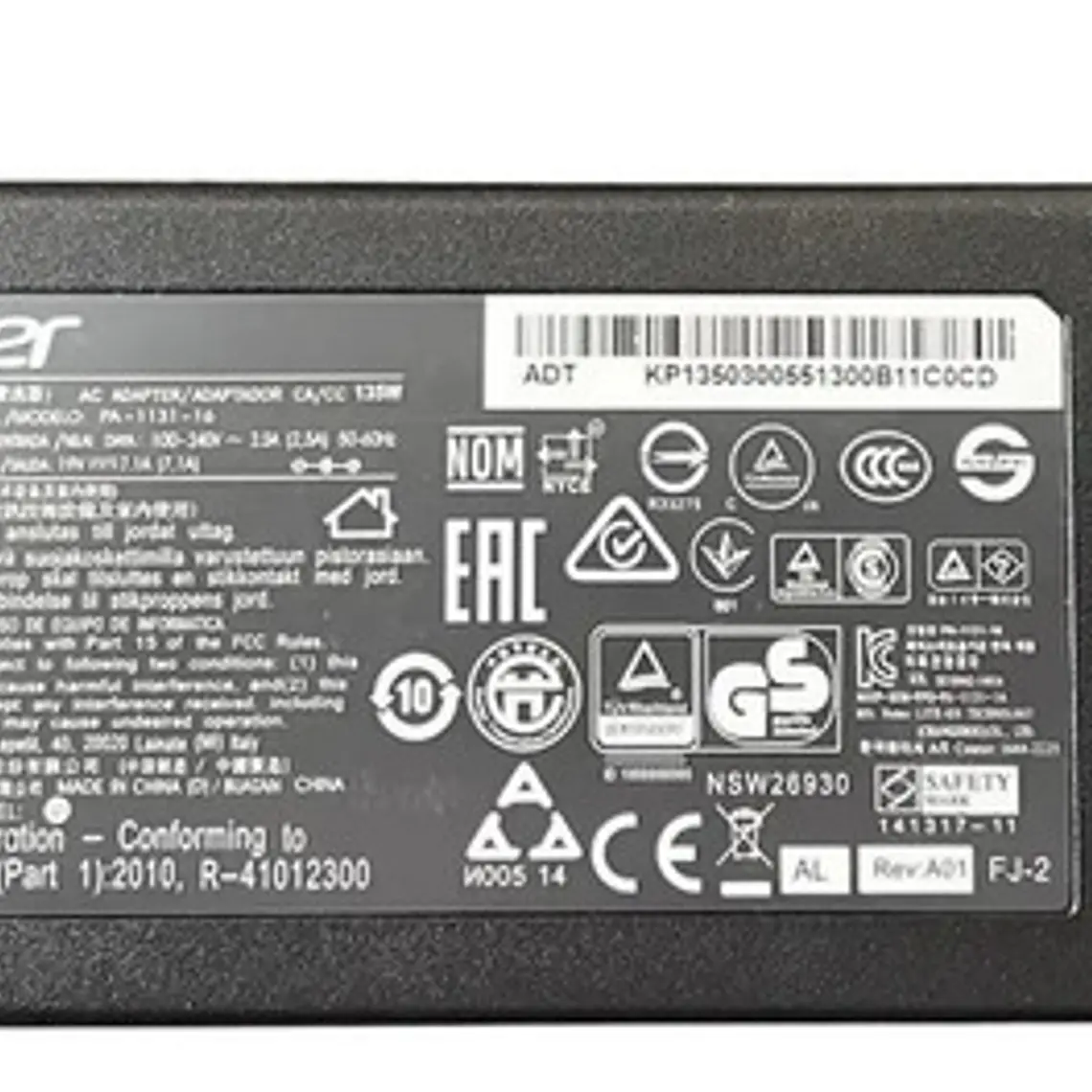 Cargador Para Cargador Acer 19v 7.1a 5.5x1.7mm 135w 4
