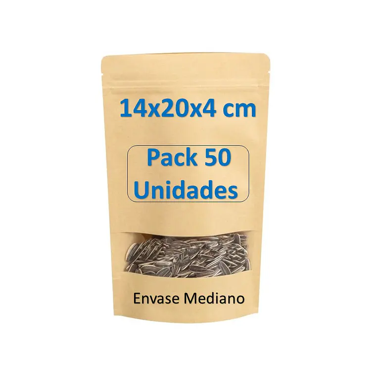 50 Bolsas papel Kraft 14x20x4 cm con ventana cierre hermético 2