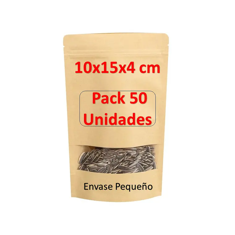 50 Bolsas papel Kraft 10x15x3 cm con ventana cierre hermético 5