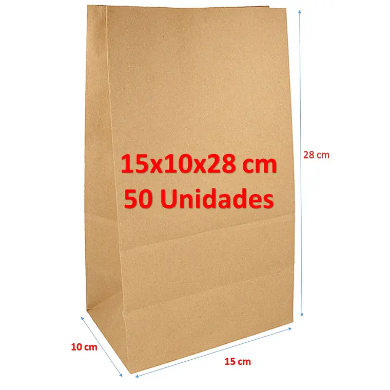 50 Bolsas Papel Kraft Con Base 15x10x28 Cm /1677 2