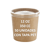 50 Potes Contenedores Kraft 12 Oz (350 Cc ) Con Tapa Pet