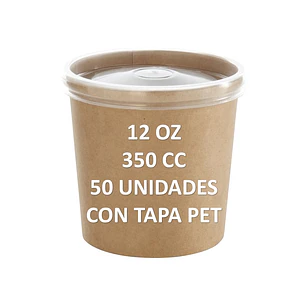 50 Potes Contenedores Kraft 12 Oz (350 Cc ) Con Tapa Pet