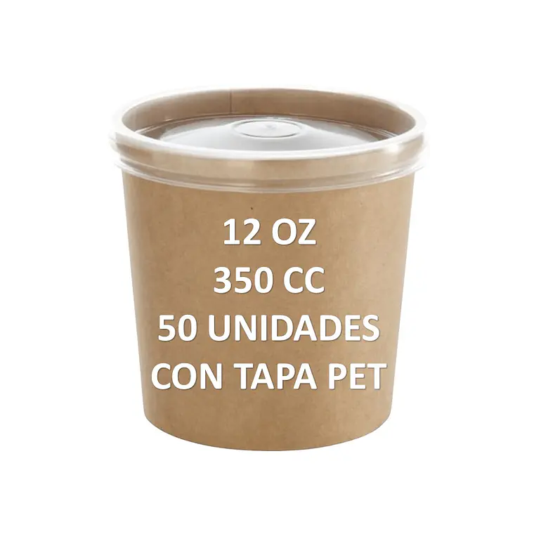 50 Potes Contenedores Kraft 12 Oz (350 Cc ) Con Tapa Pet 1