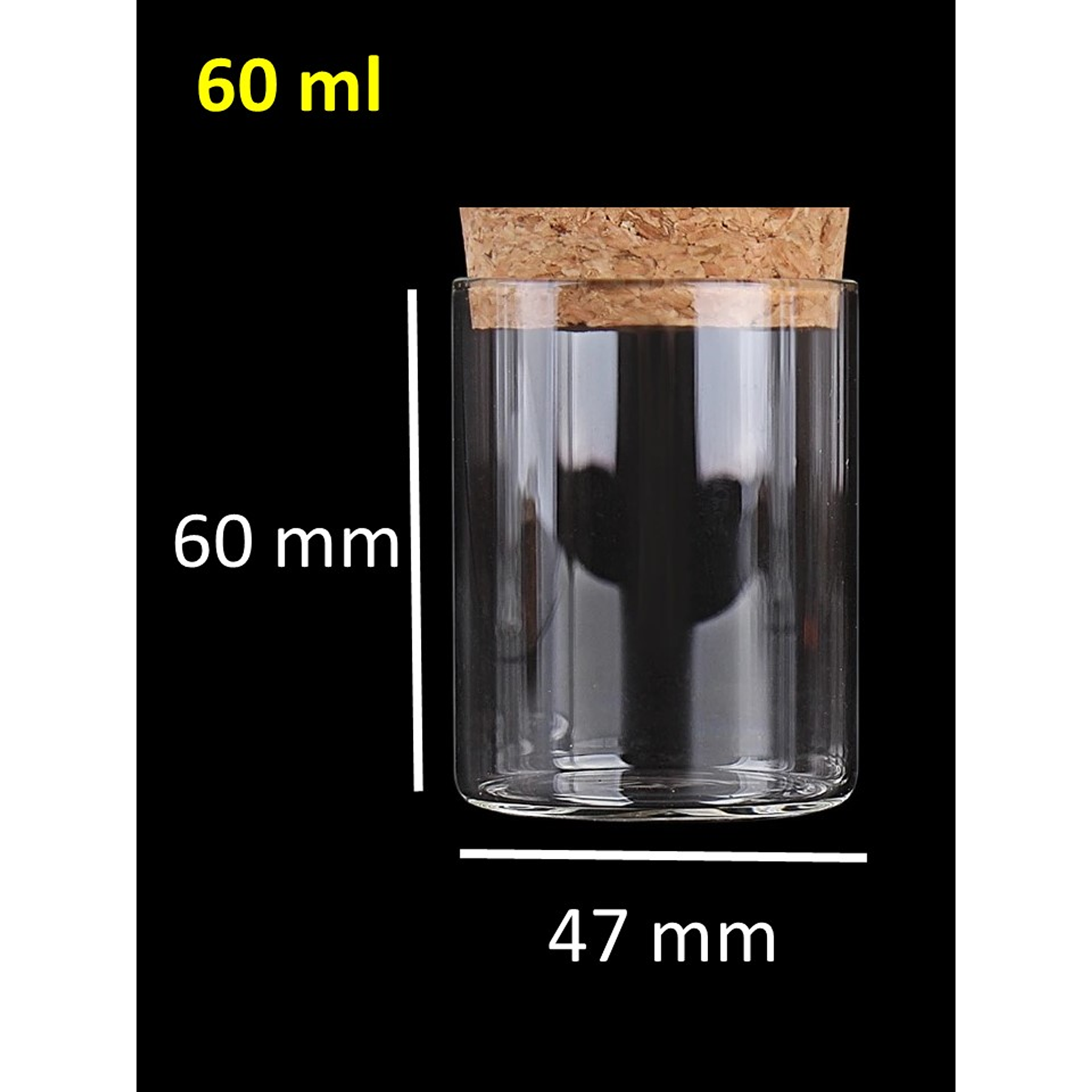 6 Frascos de vidrio recto con corcho 47x60 mm 60 ml