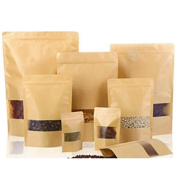 50 Bolsas papel Kraft 14x20x4 cm con ventana cierre hermético 3